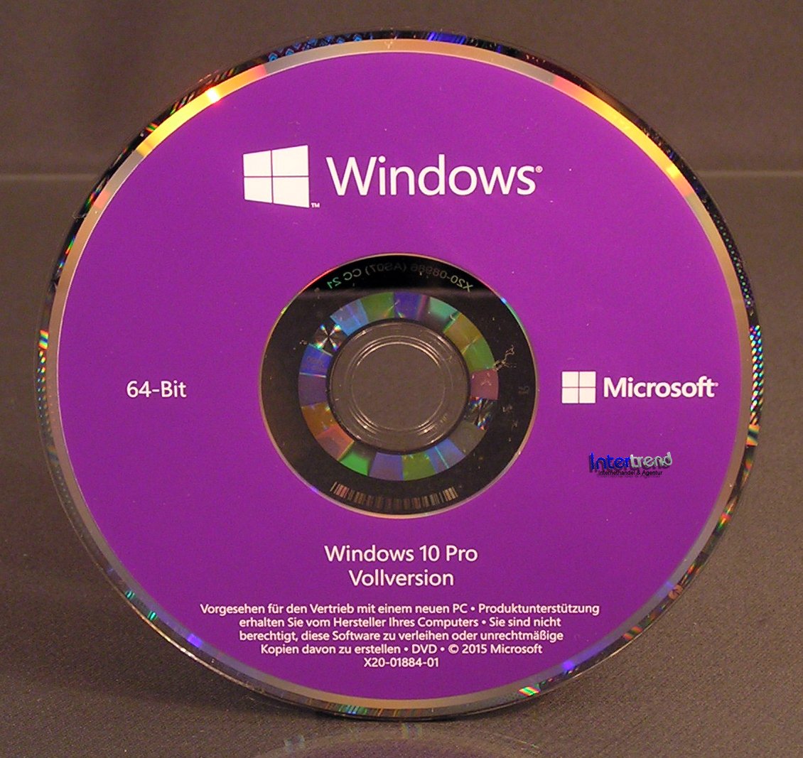 Microsoft Windows 10 Pro Vollversion SB 64 Bit Hologramm DVD Deutsch